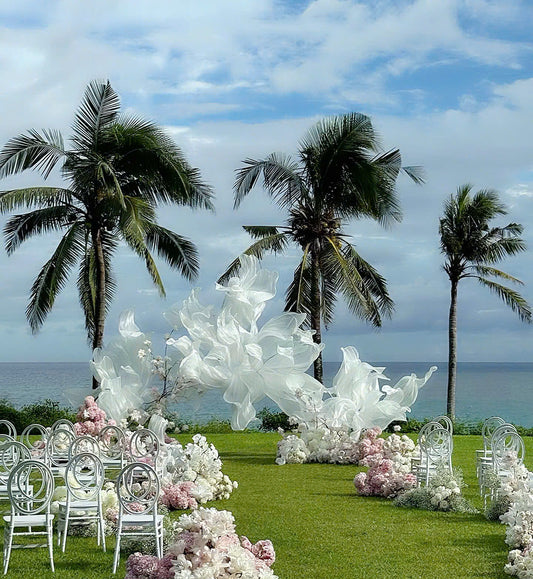 Handcrafted Ethereal White Organza Wedding Backdrop - Luxury Outdoor Event Decor