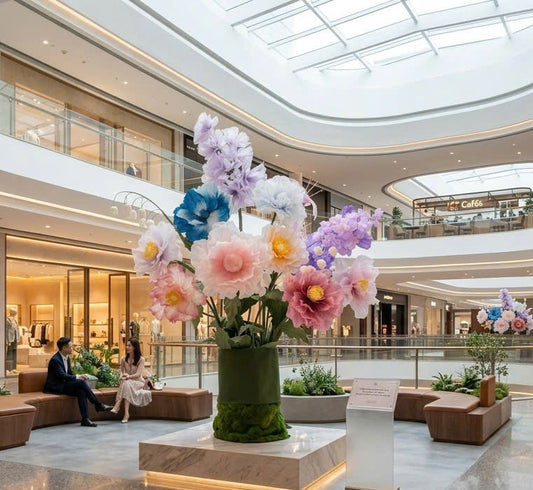 Handcrafted Multicolor Giant Organza Flower Installation - Luxury Event & Retail Window Decor