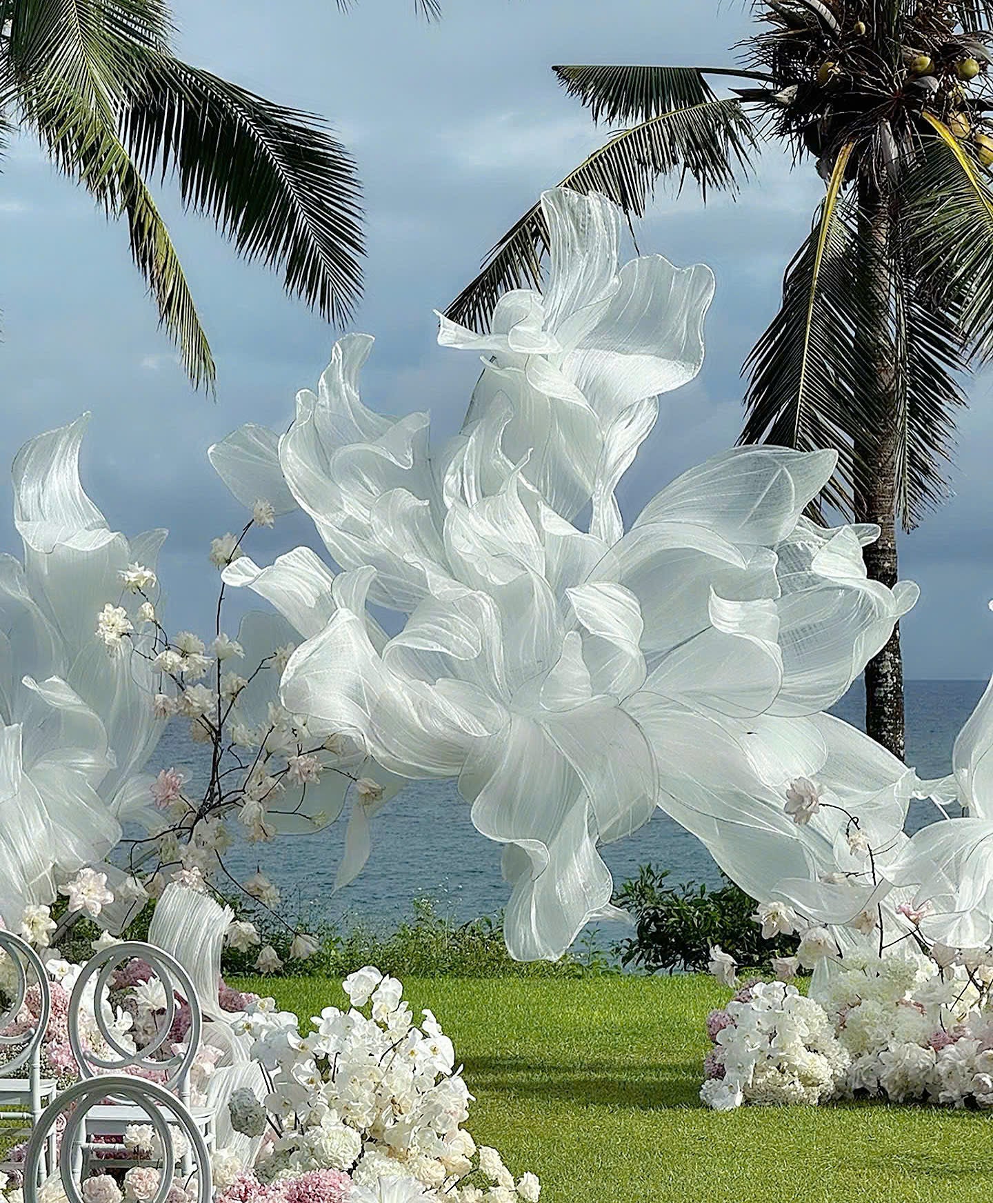 Handcrafted Ethereal White Organza Wedding Backdrop - Luxury Outdoor Event Decor