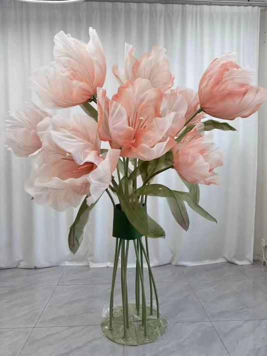Giant Hand-Painted Silk Tulip Bouquet | Oversized Standing Tulip Decor for Wedding Backdrops & Luxury Window Displays