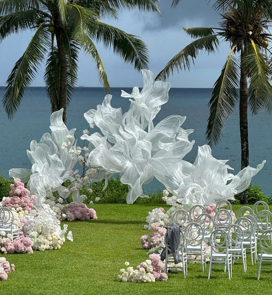 Handcrafted Ethereal White Organza Wedding Backdrop - Luxury Outdoor Event Decor