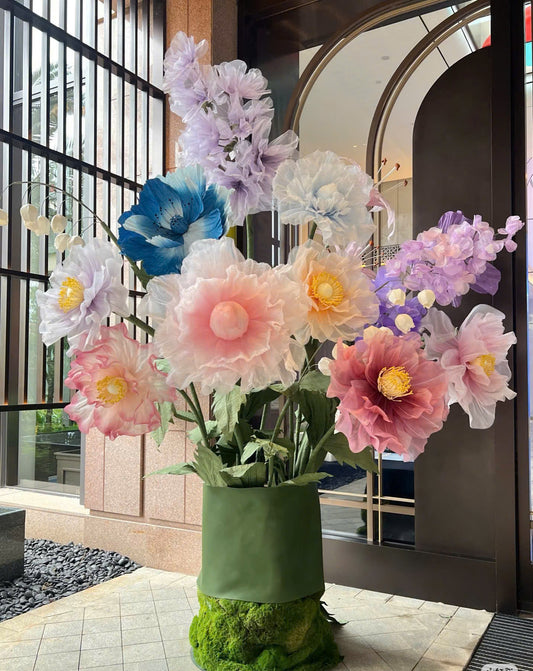 Handcrafted Multicolor Giant Organza Flower Installation - Luxury Event & Retail Window Decor