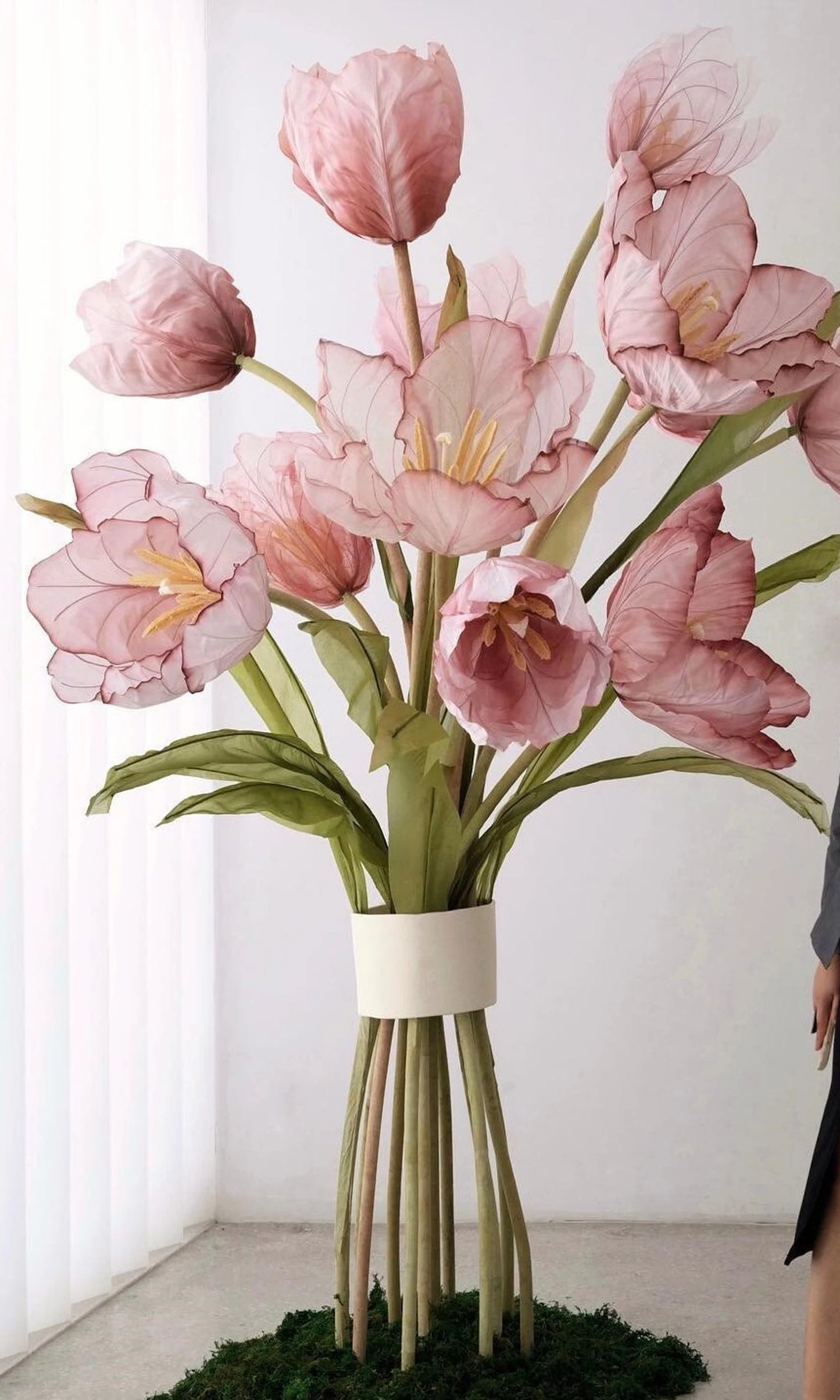 Giant Hand-Painted Silk Tulip Bouquet | Oversized Standing Tulip Decor for Wedding Backdrops & Luxury Window Displays