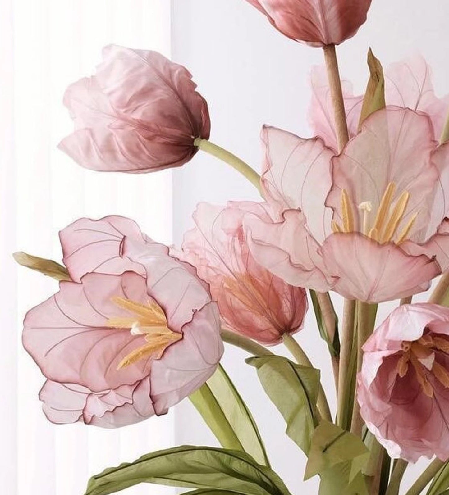 Giant Hand-Painted Silk Tulip Bouquet | Oversized Standing Tulip Decor for Wedding Backdrops & Luxury Window Displays