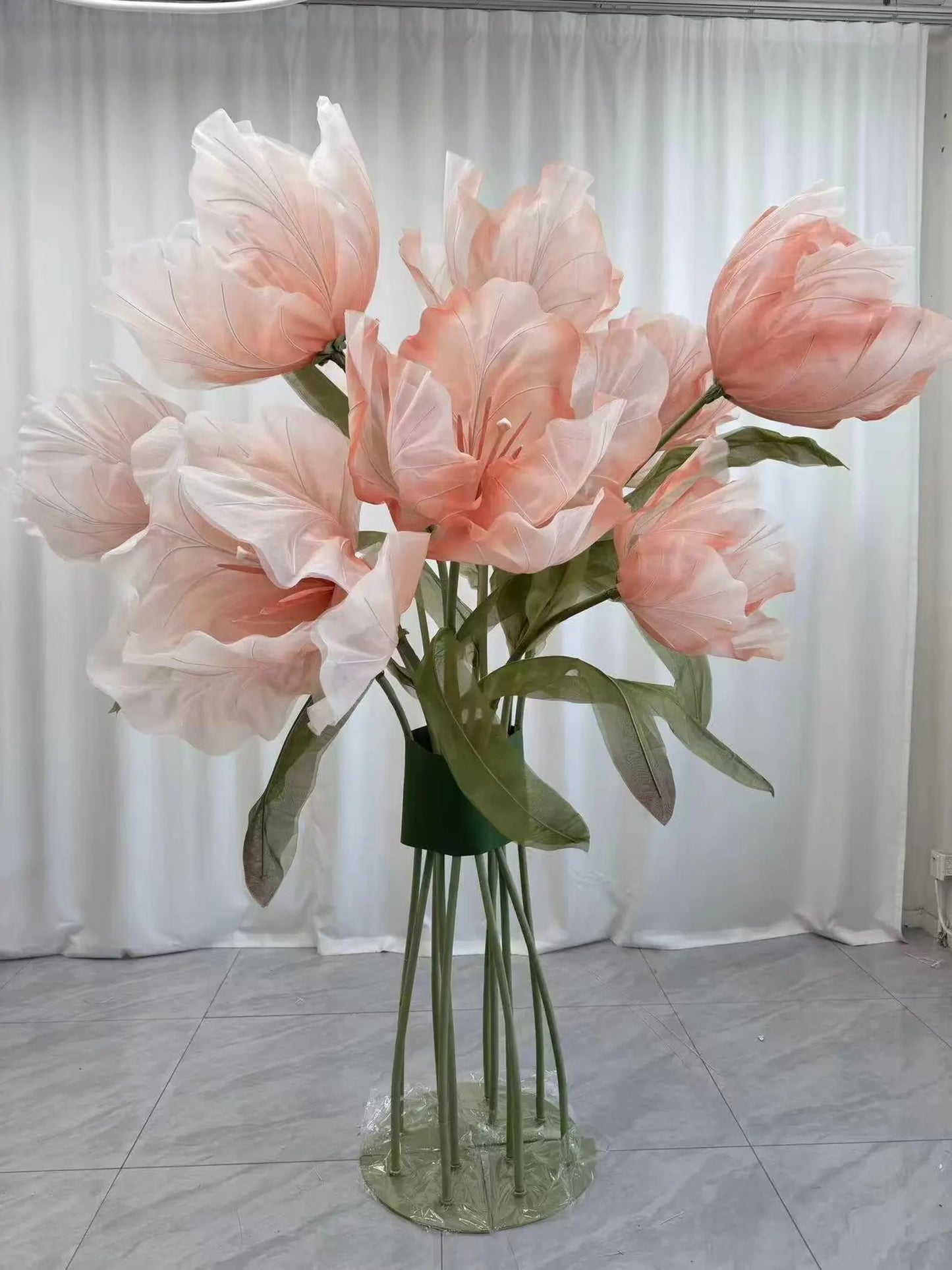 Giant Hand-Painted Silk Tulip Bouquet | Oversized Standing Tulip Decor for Wedding Backdrops & Luxury Window Displays